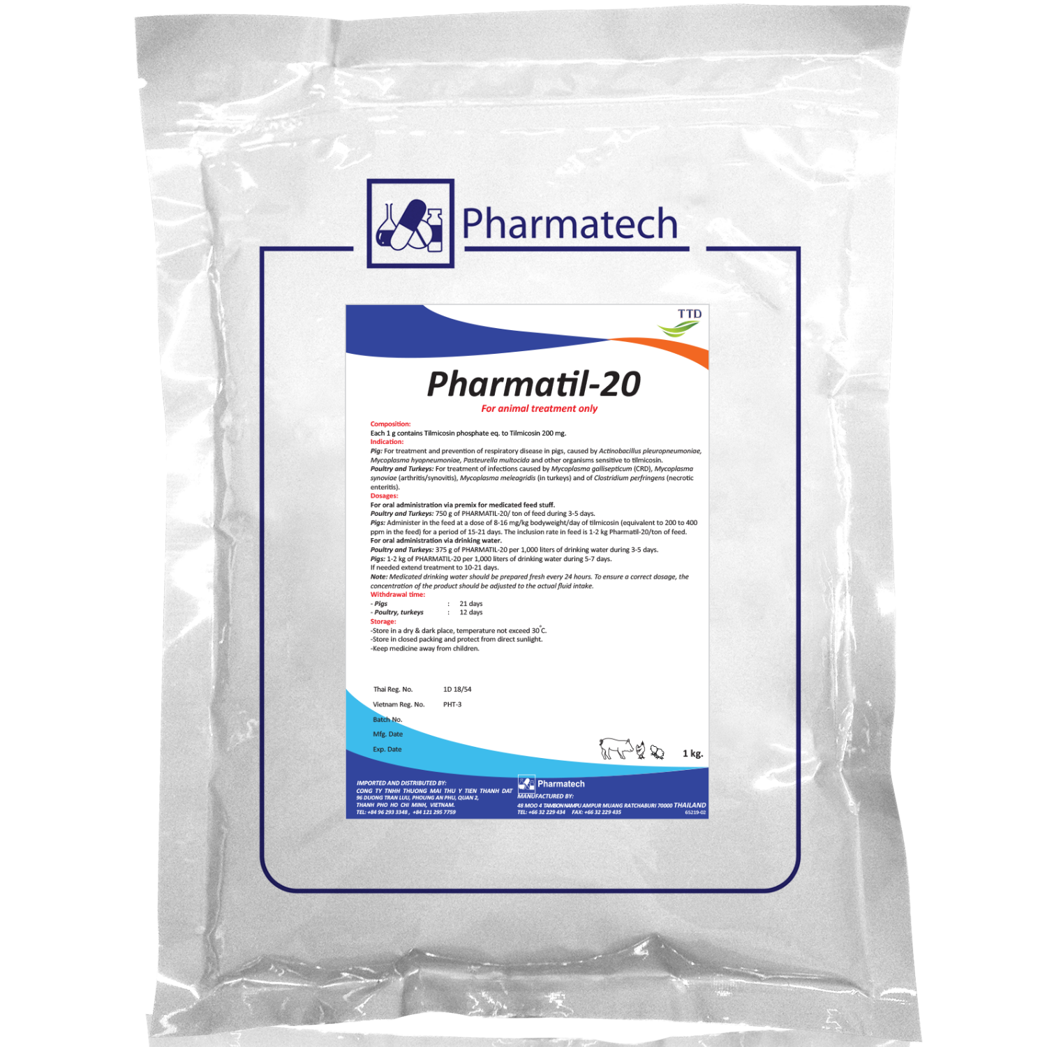 Pharmatil-20 Tilmicosin 20% - Điều trị các bệnh về hô hấp trên gia cầm