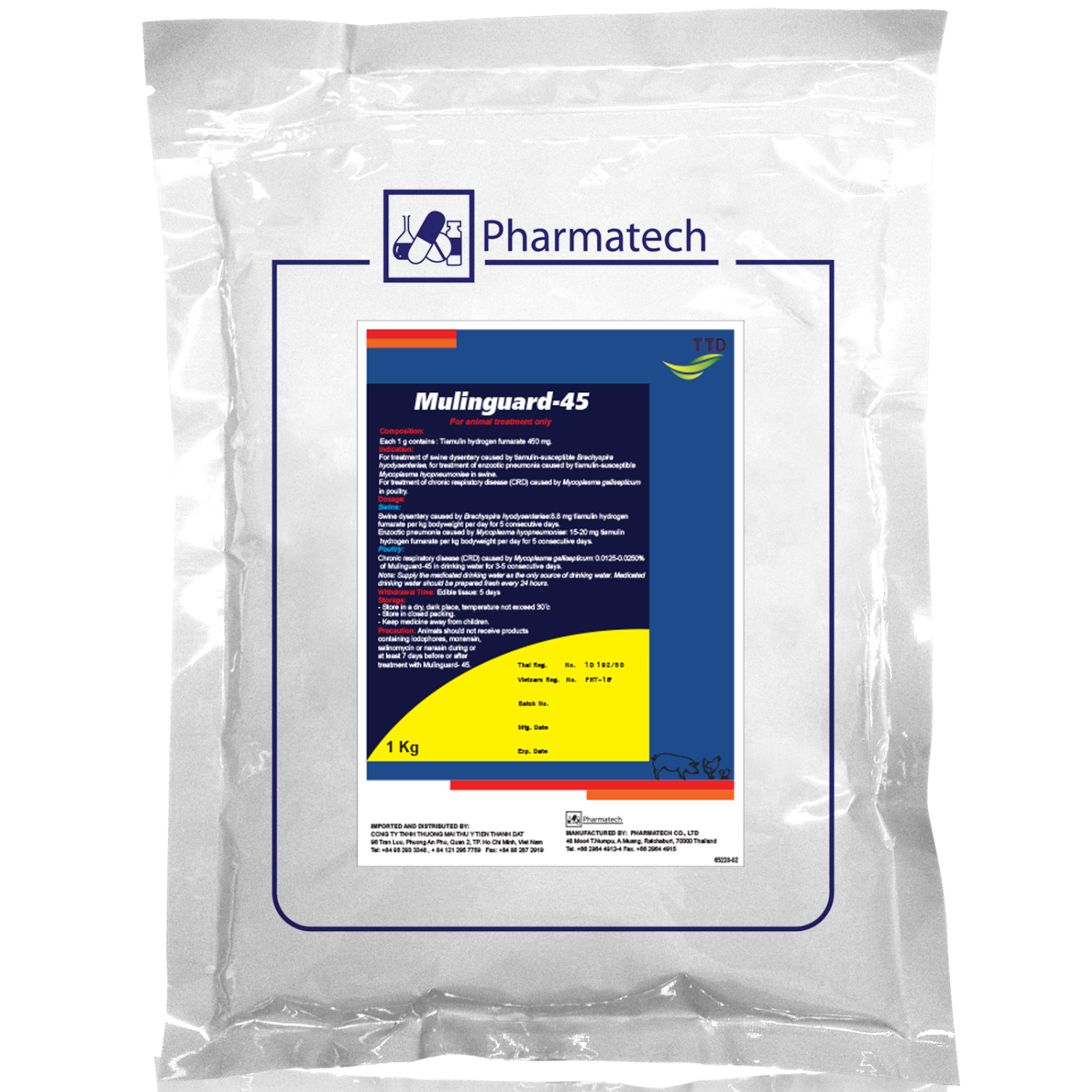 Mulinguard-45 Tiamulin Hydrogen Fumarate 45% - Điều bệnh hồng lỵ, viêm phổi trên Lợn